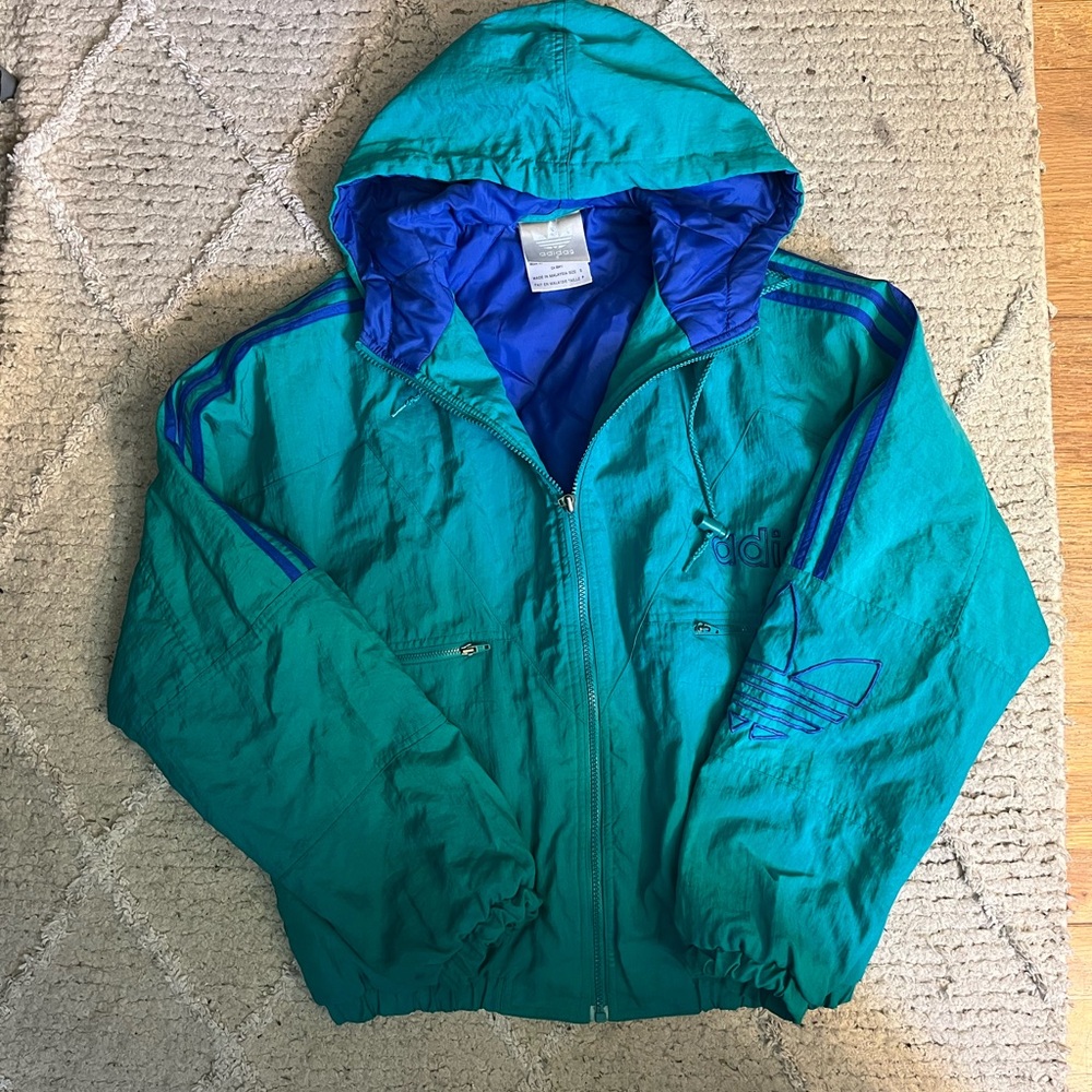 Small, Vintage Adidas Teal and Blue Windbreaker Jacket